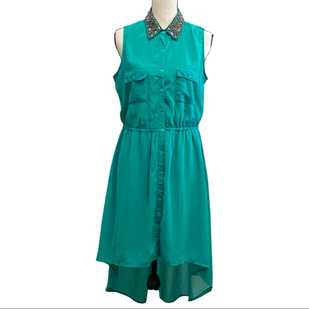 Fun & Flirt Dress XL High Low Green Beaded Collar